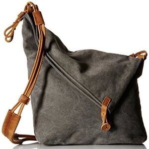 Tom‎ Clovers Gray Canvas Fold Over Bag w/Brown Leather Crossbody Strap. OS.